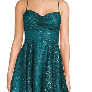 Elegant Teal Sequin Mini Dress